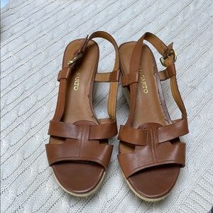 Women’s 8.5 Franco Sarto sandals wedge espadrille adjustable sling cork leather